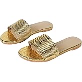 GORGLITTER Women's Summer Metallic Flats Sandal Dressy Cute Open Toe Slipper Slip on Slide Beach Sandals 2025