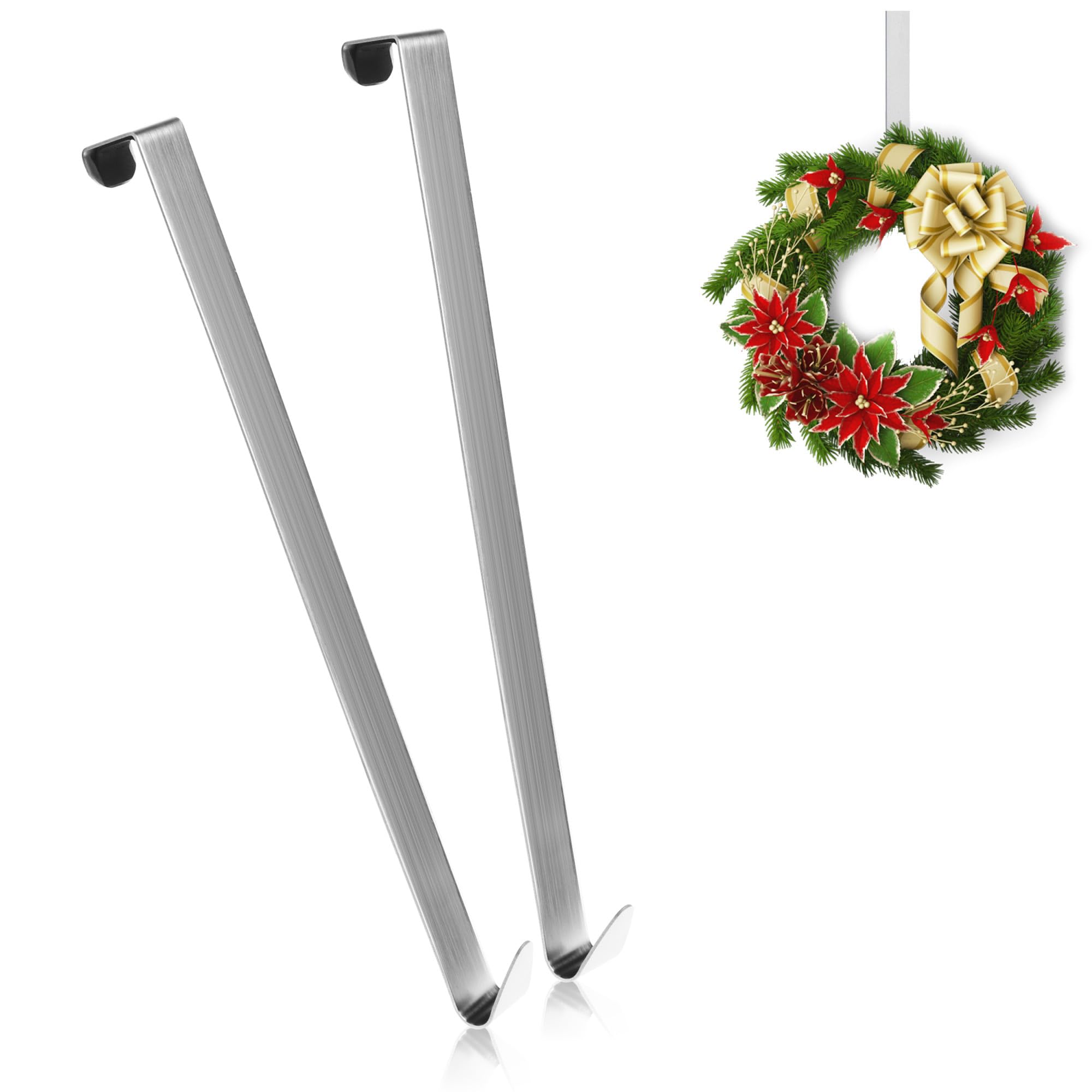 com-four® 2X Door Hooks Made of Stainless Steel - 27 cm Hooks for Door Wreaths and Decoration - Hangers for Outside Doors - Coat Hooks for Hanging