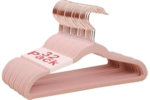 Wellong Baby Velvet Hangers, 32 Packs Kids Clothes Hangers, Non-Slip Childrens Hangers with Shoulder Notches, Storage Organizer Clothing Hangers for Infant and Toddler Pink (Rose Gold Hook)