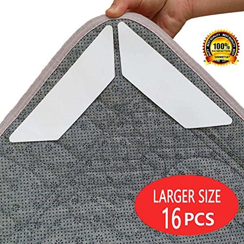Rug Grippers,Best Larger Size 16 Pcs Anti Curling Non Slip Ideal Area Rug Pads,Renewable Double Sided Sticky Tape,Make Corners &amp; Edges Flat,Keeps Rugs in Place,Premium Carpet Gripper for All Floors