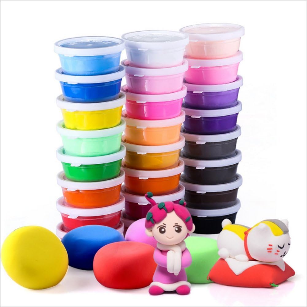 GSYXY Air Dry Clay, 24 Colors Ultra Light Modeling Soft Clay Set, Modeling Dough with Project Booklet, Best DIY Educational Creative Gift for Kids (24)