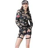 GRAJTCIN Womens Halloween Army Costume Camoflauge Jumpsuit Military Commando Costume