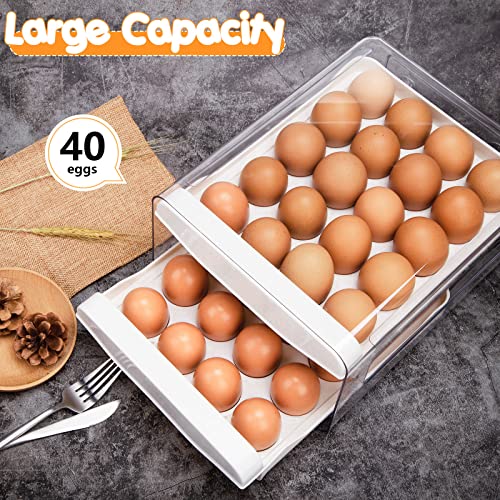 HANSGO Egg Drawer for Refrigerator, Double Layer Egg Holder Drawer Box Storage Container for Kitchen Fridge Organize, 40-Cavity