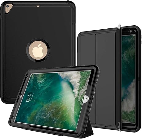 Amazon Com Ipad Air3 Case Ipad Pro 10 5 Case Seymac Three Layer Heavy Duty Shockproof Protective Case With Pu Leather Stand Magnetic Smart Auto Wake Sleep Cover For Ipad 10 5 Inch 2019 2017 Black Computers