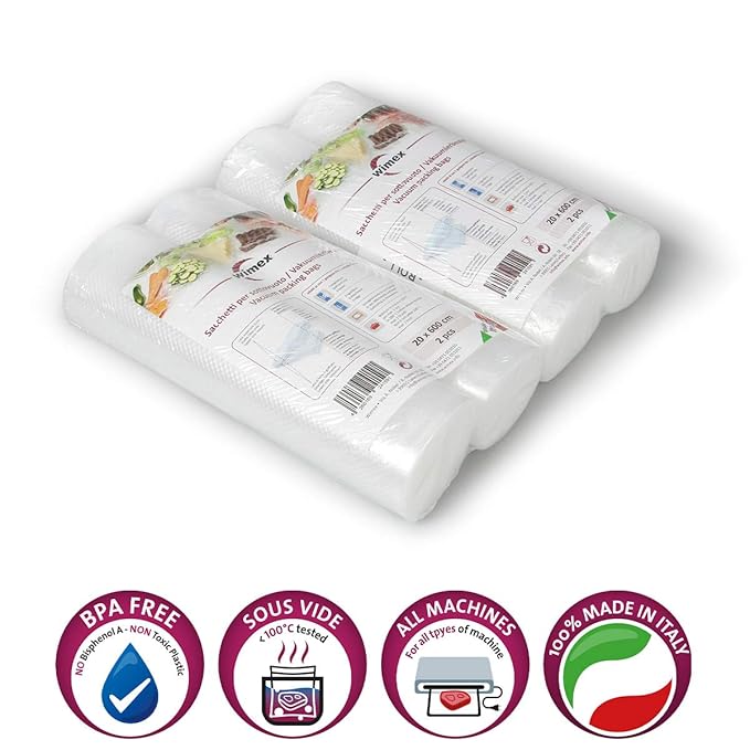 Wimex 4 Vakuumrollen 20x600cm (24 Meter) | BPA Free | Sous Vide geeignet | stabile Schweißnaht | Für alle Balken Vakuumierer 