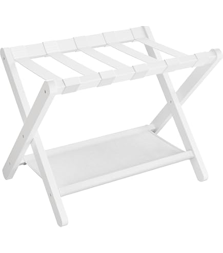 SONGMICS Porte-bagages pour chambre d'amis, support de valise avec étagère de rangement, cadre en acier, pliable pour un rangement facile, hôtel, chambre à coucher, blanc nuage URLR003W01 SONGMICS Porte-bagages pour chambre d'amis, support de valise avec étagère de rangement, cadre en acier, pliable pour un rangement facile, hôtel, chambre à coucher, blanc nuage URLR003W01
