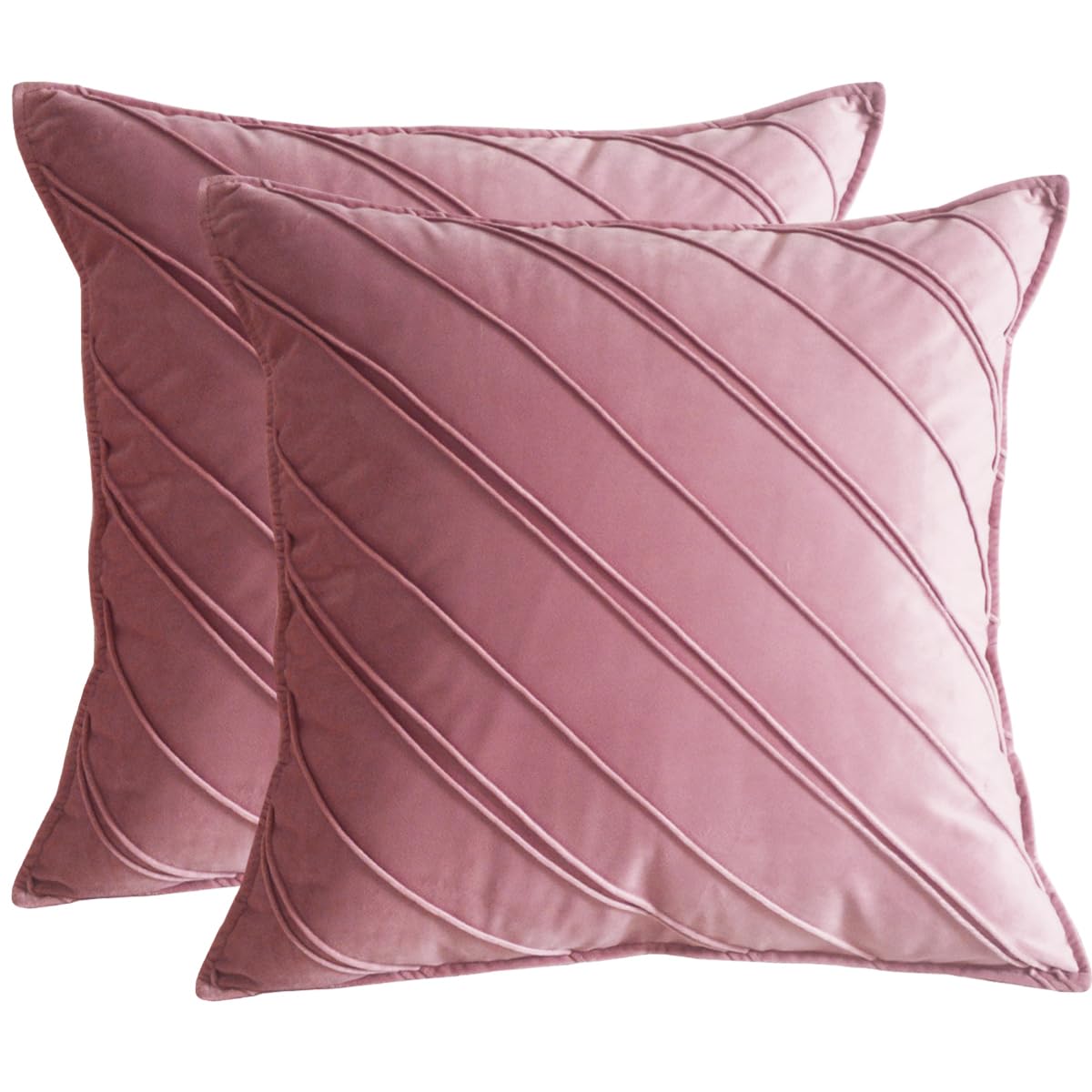 Lutanky Pack of 2 Velvet Cushion Covers Pink Square Throw Pillow Cases Striped Soft Pillowcases for Sofa Bedroom Home Decor Accessories 18x18inch 45x45cm