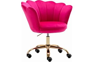 ZOBIDO Comfy Home Office Task Chair with Wheels, Cute Modern Upholstered Velvet Seashell Back Adjustable Swivel Vanity Desk Chair, for Women, for Girls,Living Room (Rose red)