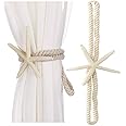 2 Pcs Natural Starfish Curtain Tiebacks, Handmade Woven Rope Curtain Curtain Ties Blinds Accessories for Outdoor, Home, Offic