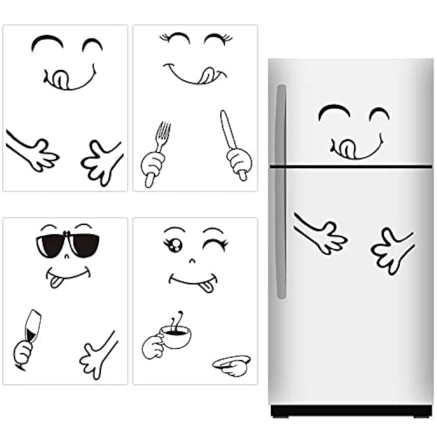 Graplan 4-Piece Cute Sticker Set - Waterproof Refrigerator Vinyl Stickers for Kitchen Fridge Wall & Door Decoration