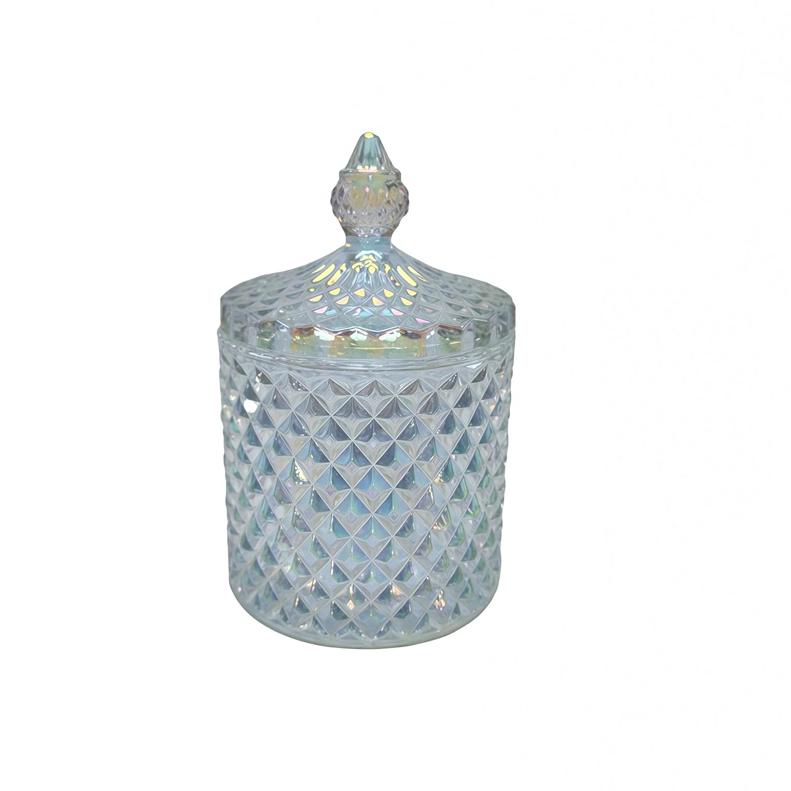 Bamboopack 300ML Colorful Glass Candy Jar with Lid Crystal Diamond Shape Cookie Storage Container Decorative Snack Box for Kitchen Counter