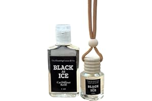 THE BLOOMING CACTUS & CO. Car Air Freshener with 1 Oz Refill included | Car scented on the go | Car Air Freshener | Long Lasting Hanging Fragrance | Phthalate Free Fragrance. (Black Ice (Type), 8 ml)