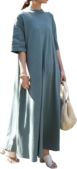 Amazon Co Jp アンドイット And It Emural コットンカットソーフレアロングワンピース レディース 服 ファッション小物