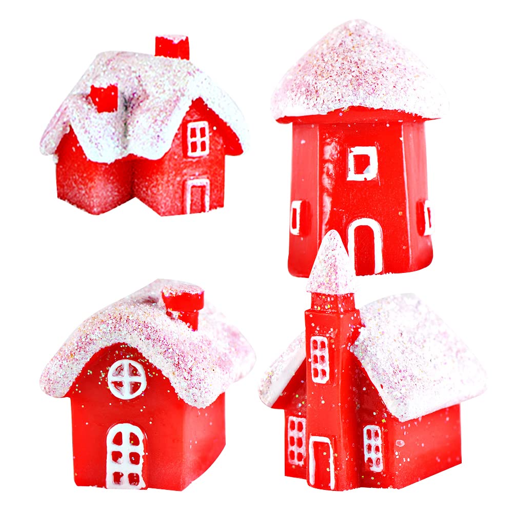 LIOOBO Mini Christmas Snow House Xmas Fairy House Resin Villa House Miniature House Ornament for Party Decoration Cake Topper