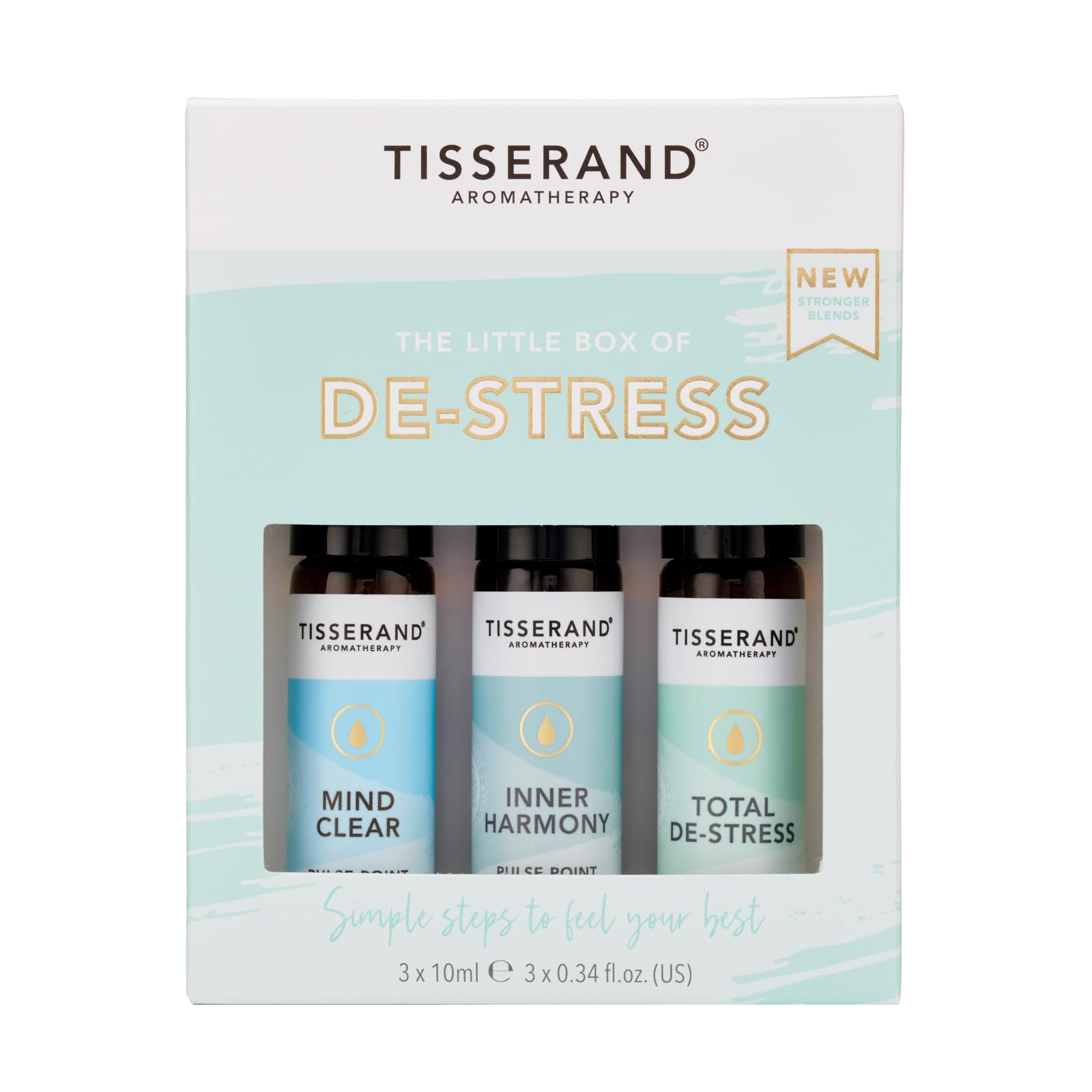Tisserand - The Little Box of De-Stress - Mind Clear, Inner Harmony, Total De-Stress - 100% Natural Pure Essential Oils - 3x10ml
