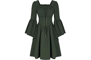 Scarlet Darkness Renaissance Dress Women Medieval Bell Long Sleeve Dress Square Neck Corset Dress with Pockets