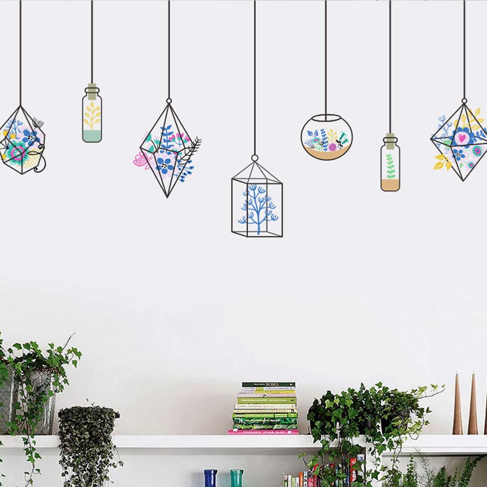 BuerHomie Wall Decor, Pendant Plants Sketches Wall Stickers, Wall Decal for Living Room and Bedroom, Wall Art for Boys and Girls