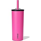 LINVIA Candy Tumbler, 20 oz Kids Insulated Stainless Steel Water Bottle with Spill Resistant Silicone-Metal Straw and 2-in-1 Lid, BPA-Free, Cup Holder Friendly, Dishwasher Safe, Hot Pink