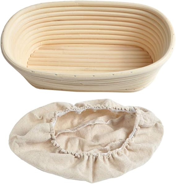 JXE Oval Bread Proofing Basket with Cloth Liner Dough Natural Rattan Sourdough Proving Basket