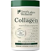 Great Lakes Wellness Collagen Peptides Powder for Skin, Hair, Nails, Joints & Digestion - Unflavored - Quick Dissolve Hydrolyzed, Non-GMO, Keto, Kosher - 10 oz