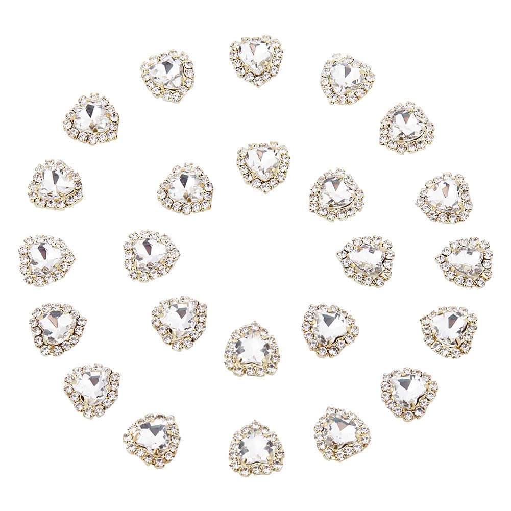 GORGECRAFT 1 Box 30Pcs Heart Shape Sew On Rhinestone with Light Gold Claw Flatback Crystal Rhinestones Clear Glass Rhinestone Gemstones Sewing Gems for DIY Crafts Jewelry Clothes Bag Embellishments