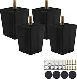Jetcloud 4Pcs Solid Oak Wood Furniture Legs 6cm Square Tapered Black