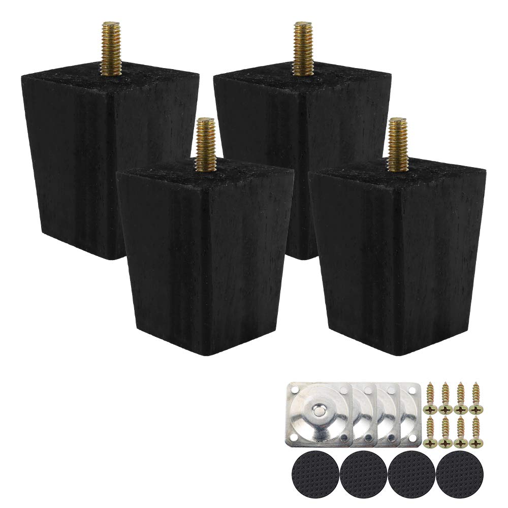 Height Sofa Legs Wooden Furniture Legs,Set of 4 Height Wood Sofa Legs 6cm Solid Replacement Furniture Legs Armchair Cabinet Feet M8 Bolt with Mounting Plate & Screws for Ottoman Couch Dresser Black