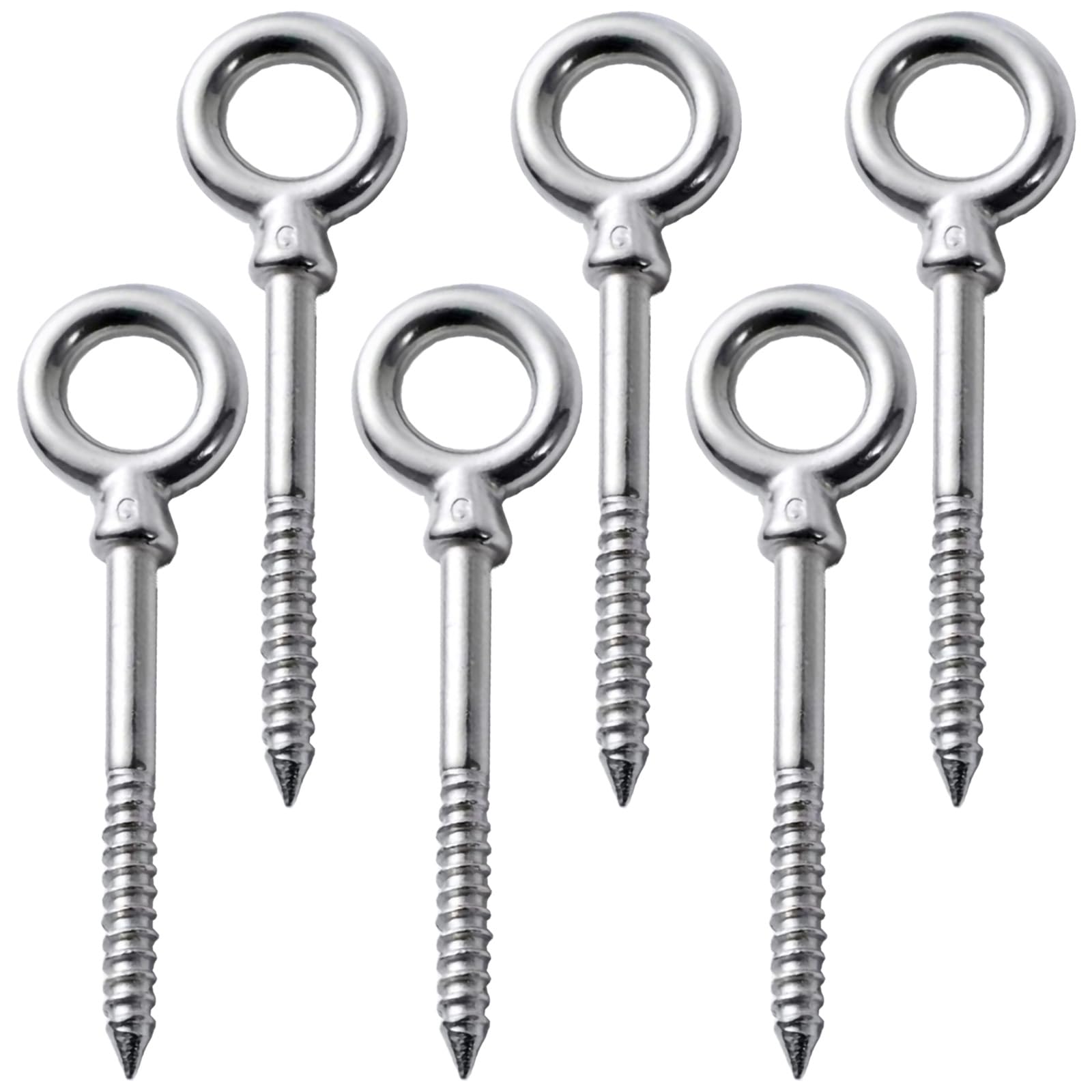 Pack of 6 Eye Bolts M6, Stainless Steel Eye Bolt, Stainless Steel M6 Wood with Thread, for Attaching and Hanging, Hardware Eye Bolts, Not Easy to Corrode