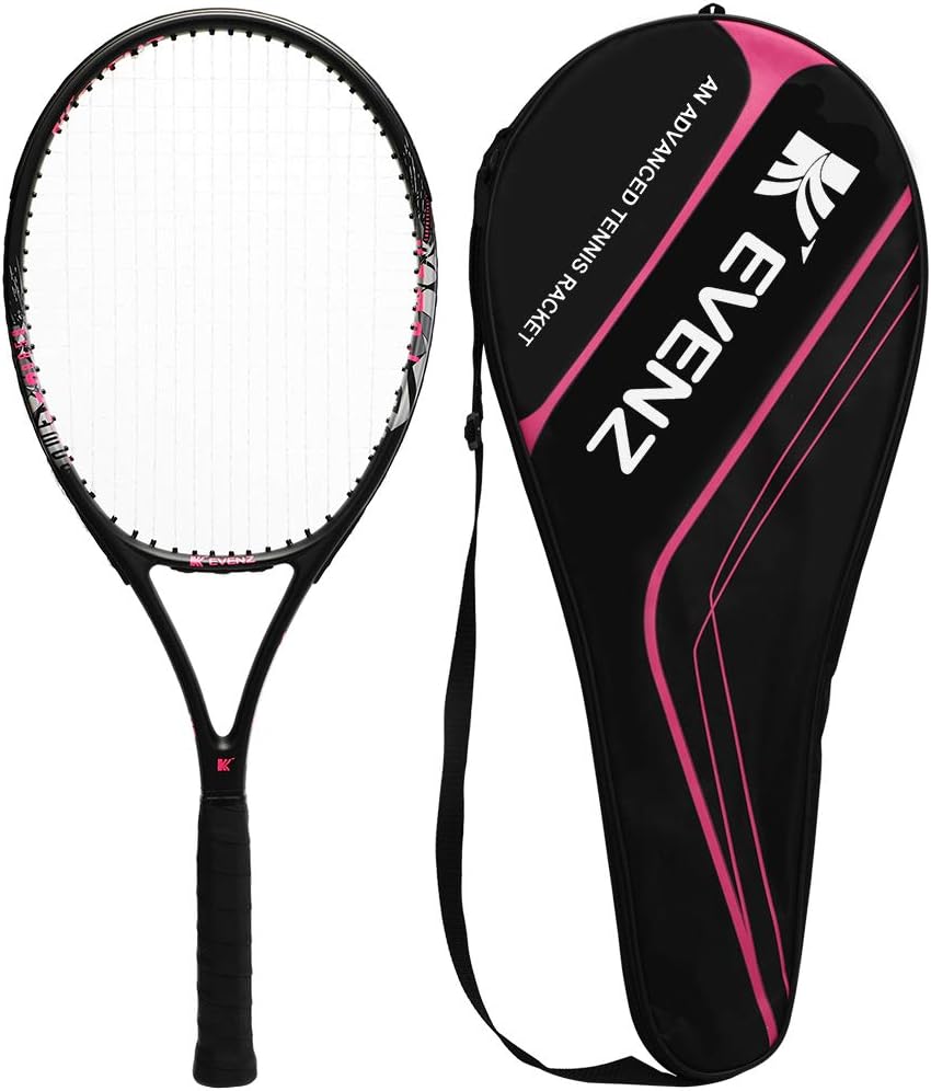 KEVENZ Adult Carbon Fiber Tennis Racket, Super Light Racquets, 4-1/2 inch Good Control Grip Strung, Include Tennis Bag Tennis Overgrip (Black) : Sports & Outdoors