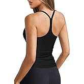 Hragc Womens Halter Tops Scoop Neck Spaghetti Strap Racerback Tank for Women Sexy Low Cut Ribbed Fitted Workout Camisole Top