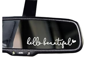 OFLYDESIGNS 3 x Hello Beautiful Rearview Mirror Decal, Vanity Mirror Stickers, Rear View Mirror Vinyl Decor, Car Accessories Gifts, Car Decor for Women, Car Window Decal, Self Affirmations Stickers