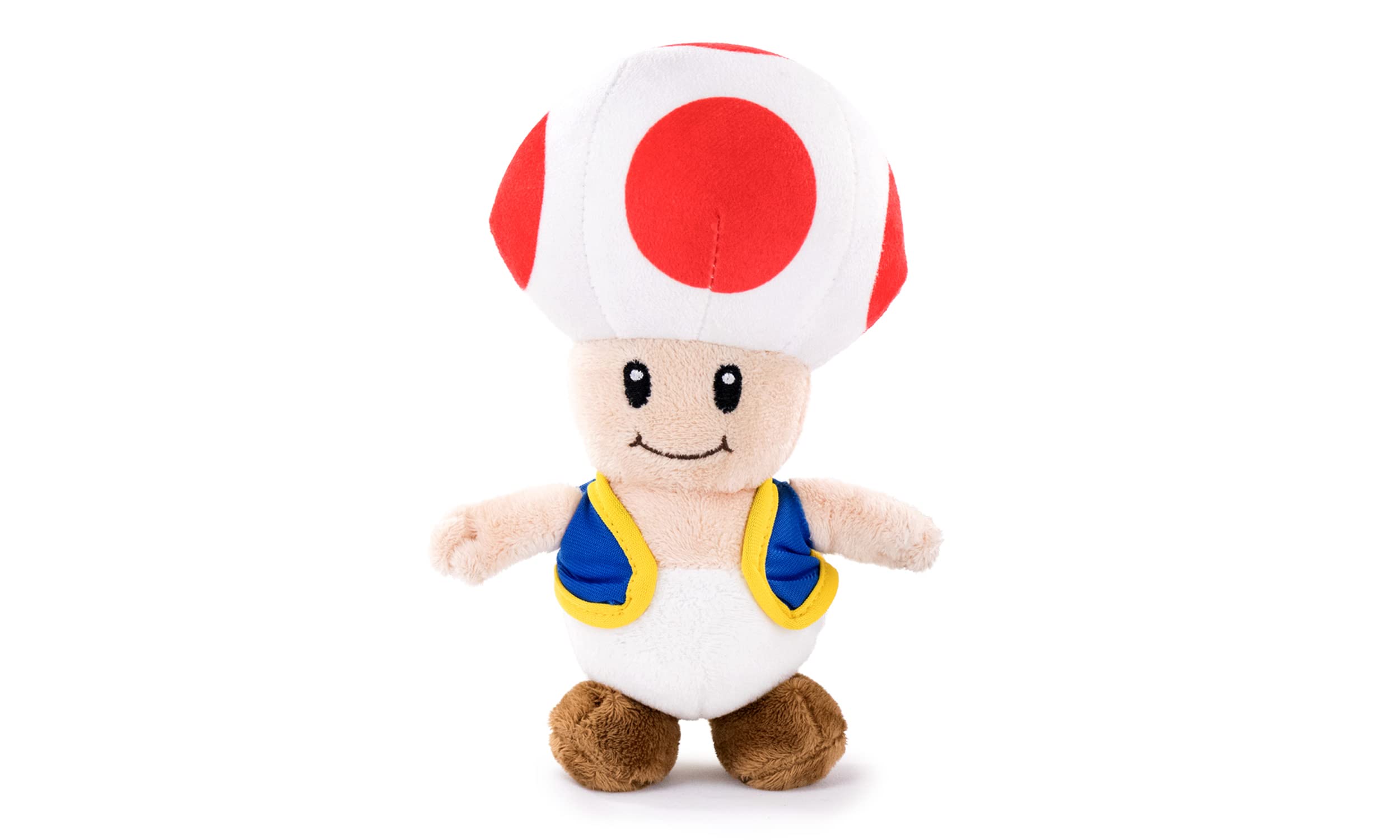 Whitehouse Leisure Super Mario Bros - Soft Toy of the Characters of Super Mario Bros 22cm, 8'66" - Mario, Luigi, Toad, Yoshi, Princess Peach, Donkey Kong - Super Soft Quality (22cm, Toad)