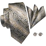 Hi-Tie Mens Yellow Gold Paisley Silk Tie Hanky Cufflinks set (paisley)