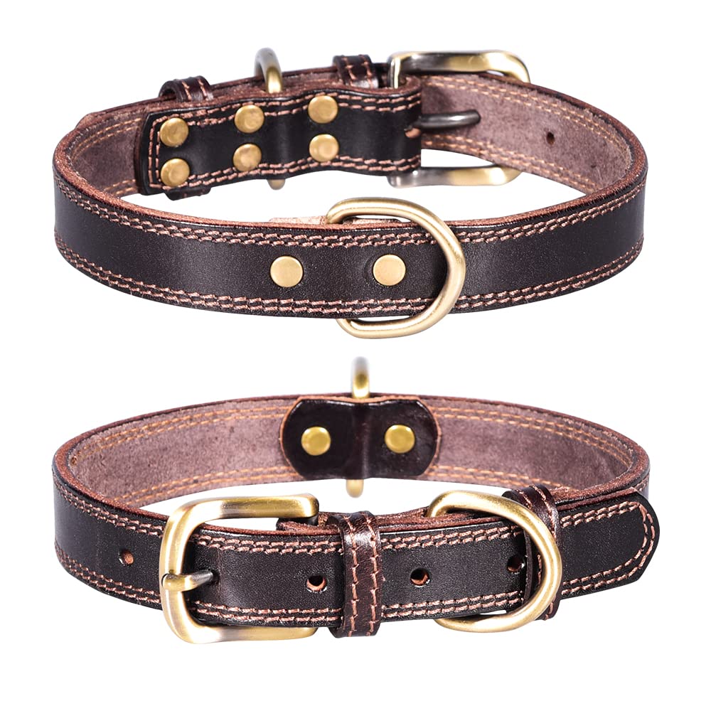 haoyueer Genuine Leather Puppy Dog Collar, Basic Dog Collars, Adjustable Collars for Small Dogs (XS, Brown)
