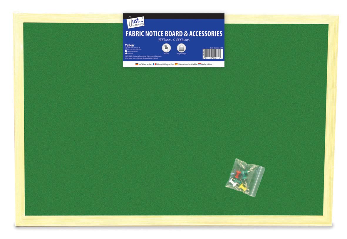 Tallon Just Stationery 600x800mm Fabric Notice Board, Blue/Green/red, 4291