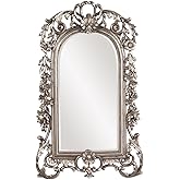 Howard Elliott Sherwood Hanging Antique Accent Wall Mounted Mirror, Ornate Arched Mirror with Bevelled Edges and Silver Resin