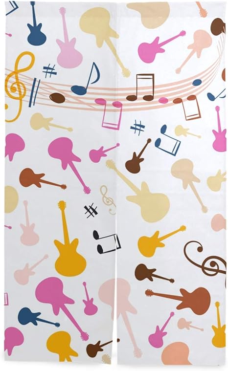 Amazon Mikyu のれん 音符柄 ギター柄 楽器柄 おしゃれ 目隠し 暖簾 ロング 遮光 カーテン 突っ張り棒 幅86cm 丈143cm のれん オンライン通販