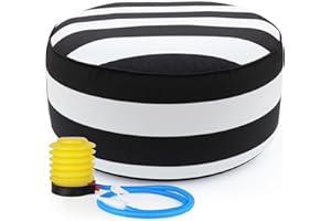 Iheqard Inflatable Outdoor Ottoman for Patio Waterproof Garden Footstool, D21 x H9 Portable Inflatable Foot Rest for Air Travel, Round Pouf for Camping,Home and Pool (Cabana Black)