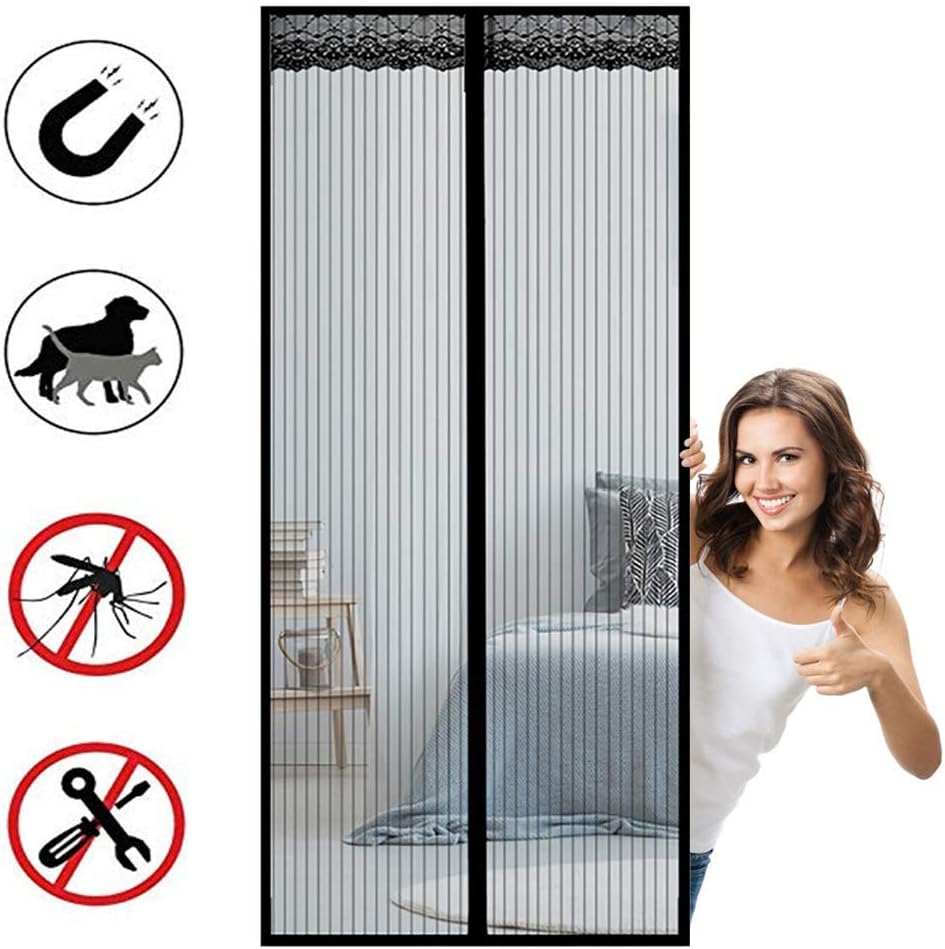 Magnetic Fly Screen Door, Heavy Sliding Door net, Magnetic adsorption Foldable Easy to Install, for Living Room/Patio Door - Black 95x240cm(37x94inch)