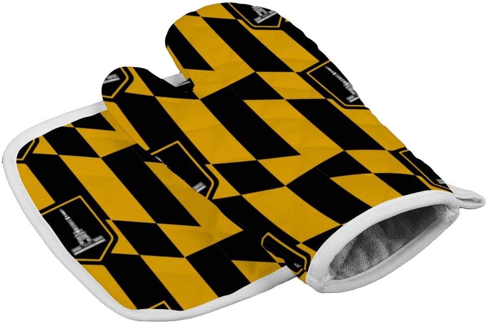 QSMX Baltimore Maryland USA Flag Oven Mitts and Potholders Sets with Hanging Loop Kitchen Heat Resistant Oven Insulation Thickening Gloves for Home Baker or Commercial Chef Use