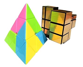 Mahvi Toys Stickerless Colourful Triangular Pyramid Shaped 3 x 3 x 3 Golden Mirror Magic Rubix Cube (Multicolour)