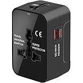 Universal Travel Adapter Worldwide, GaN Fast Charging with PD 3.0 USB-C & USB-A Quick Charge Ports, All-in-One International Power Plug Adapter Converter AC Wall Charger for Europe USA UK AUS Black