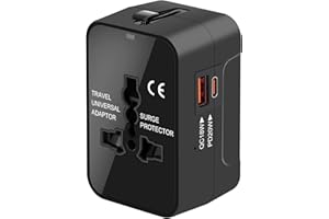 MINGTONG Universal Travel Adapter Worldwide, GaN Fast Charging with PD 3.0 USB-C & USB-A Quick Charge Ports, All-in-One International Power Plug Adapter Converter AC Wall Charger for Europe USA UK AUS Black