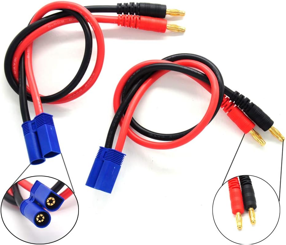 Padarsey EC5 Connector to 4mm Bullet Banana Plugs Battery Charge Lead Adapter 12AWG Silicone Wire Cable 11.8 inch (300mm) 2 Pack,Black - Image 5