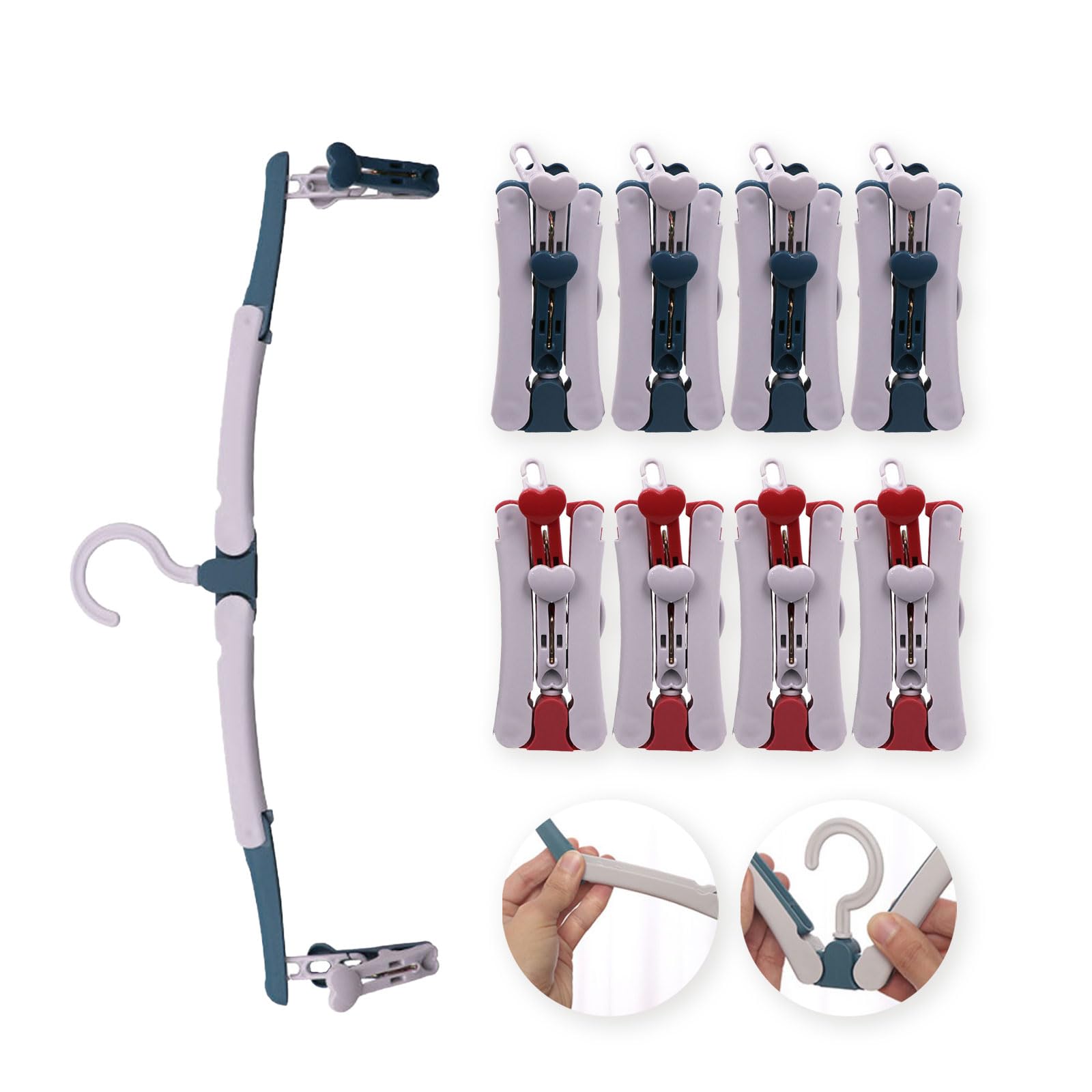Eowppue 8 Pcs Folding Clothes Hangers with Clips, Travel Coat Hangers,360 Degree Rotating Hook, Portable for Travel Outdoor Camping, Save Space for Holiday Camping, Indoor, Hotel and Outdoor Use