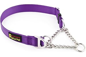 Plutus Pet Martingale Dog Collar with Stainless Steel Chain and Reflective Nylon, Adjustable No Pull Training Collar, for Small Medium, and Large Dogs, Purple, M