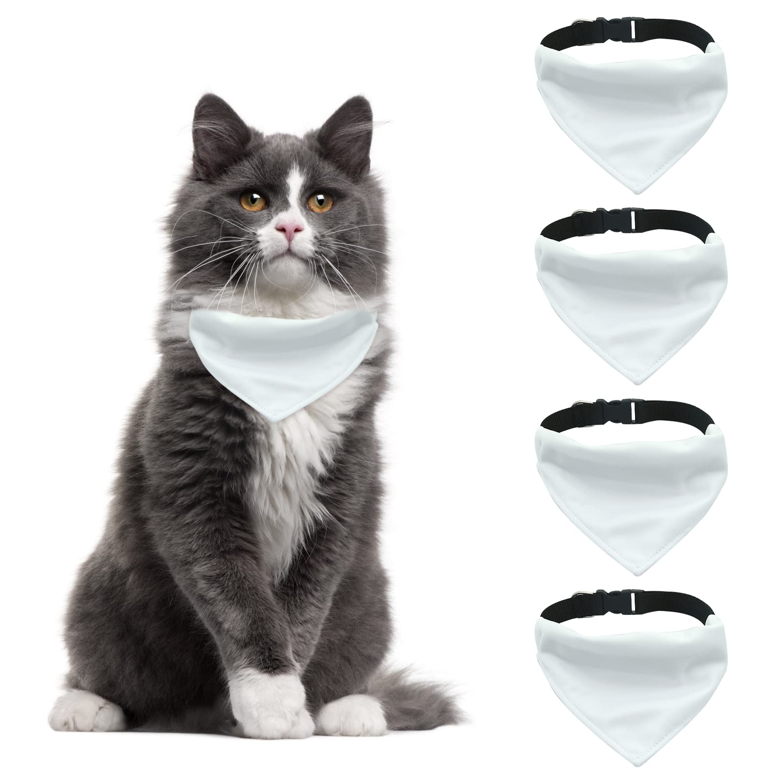 HACRAHO Dog Bandana Collar, 4 PCS White Triangle Dog Bandana with Adjustable Buckle Sublimation Blank DIY Dog Bandanas for Dogs and Cats, S