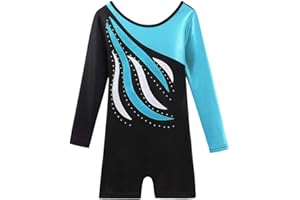 BAOHULU Gymnastics Leotards for Toddler Girls Long Sleeve Sparkle Stripes Tank Biketards Dance Unitards