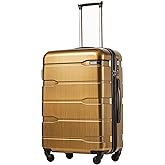 Coolife Carry On Luggage 22x14x9 Airline Approved Hardside PC+ABS Suitcase with TSA Lock, Lightweight Rolling Travel Luggage with Spinner Wheels(Black Brown, 20in)