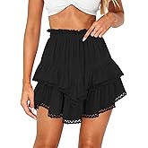 Women's High Waist Ruffle Mini Skirt Lace Trim Flowy Boho Skorts for Women Flared Tiered Golf Tennis Athletic Skirts